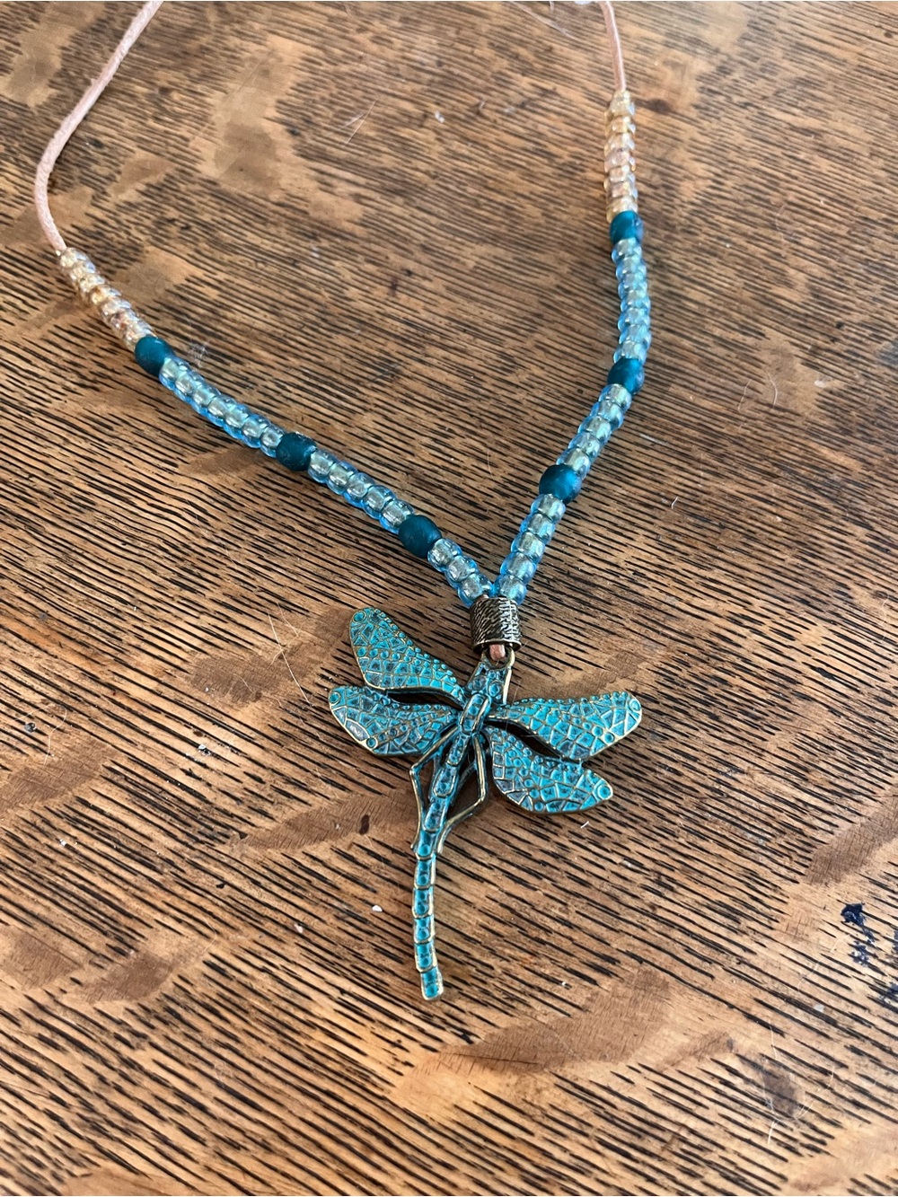 Turquoise Dragonfly Beaded Handmade Necklace - Pearly Panoply